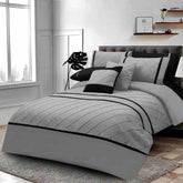 3 Pcs Pinch Pleated Duvet Set -  Grey & Black